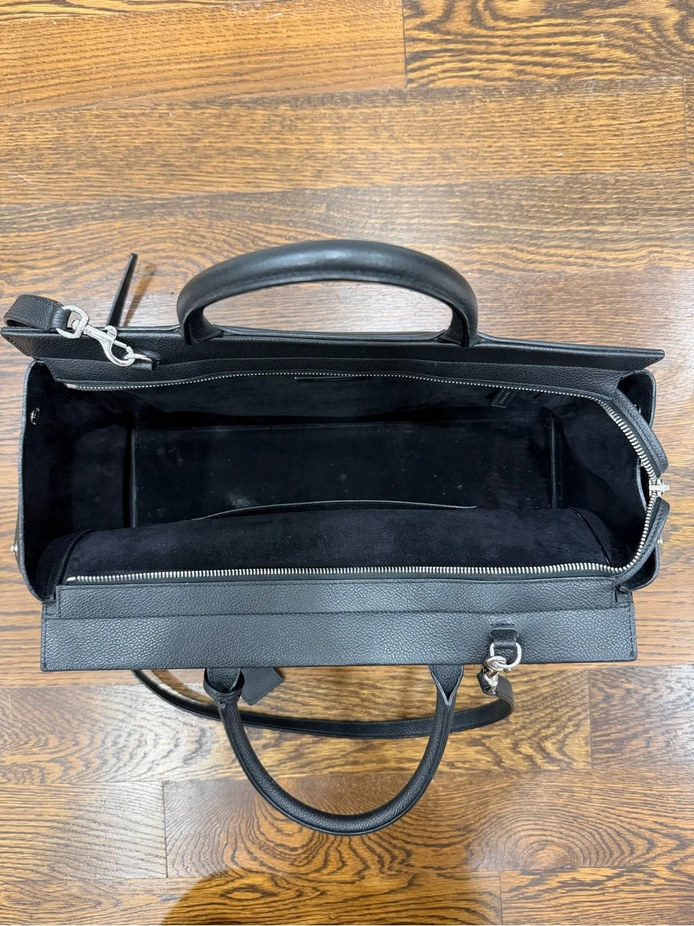 Saint Laurent Black Leather Top-Handle Tote with YSL Tag